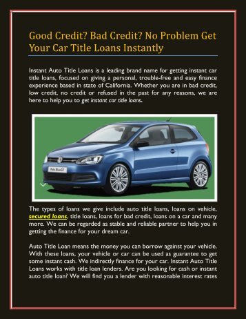 Good Credit? Bad Credit? No Problem Get Your Car Title Loans Instantly