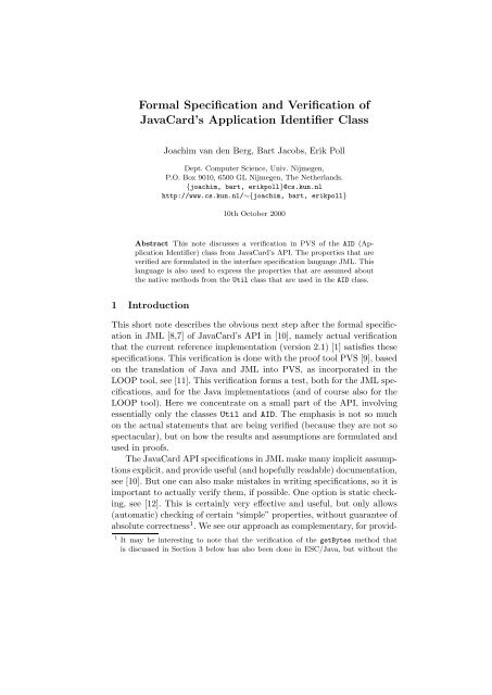 Formal Specification and Verification of JavaCard's Application ...