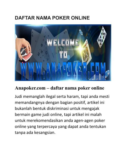 DAFTAR NAMA POKER ONLINE