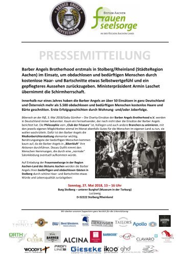 Pressemitteilung Barber Angels in der Städteregion Aachen/Stolberg am 27. Mai 2018