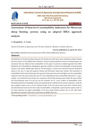 Assessment of farm-level sustainability indicators for Moroccan sheep farming systems using an adapted IDEA approach analysis