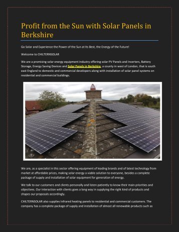 Profit from the Sun with Solar Panels in Berkshire