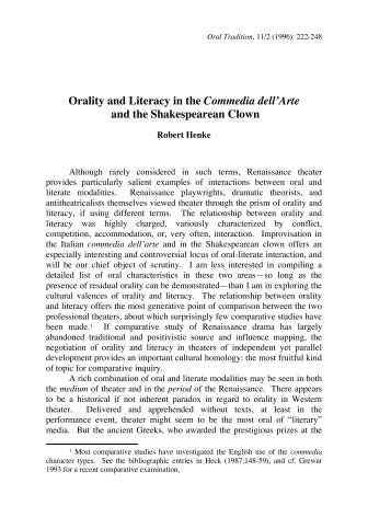 Orality and Literacy in the Commedia dell'Arte - Oral Tradition Journal