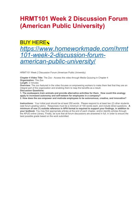 HRMT101 Week 2 Discussion Forum (American Public University)