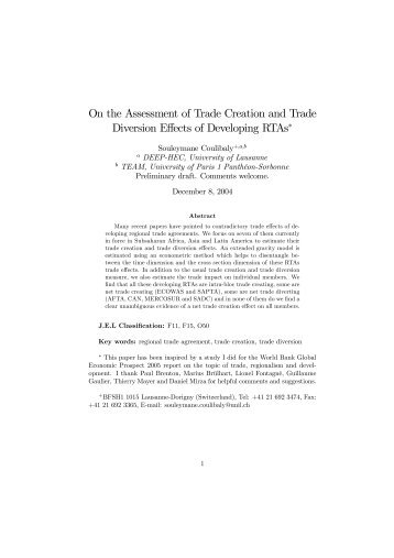 On the Assessment of Trade Creation and Trade Diversion ... - WIF