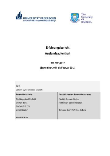 Erfahrungsbericht Auslandsaufenthalt - Universität Paderborn