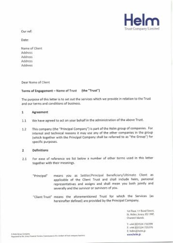 Trust Letter of Engagement - Helm Trust Company Limited