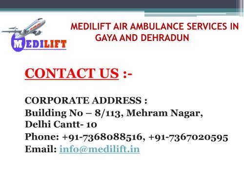 Book 24*7 Emergency Air Ambulance Services in Dehradun and Gaya