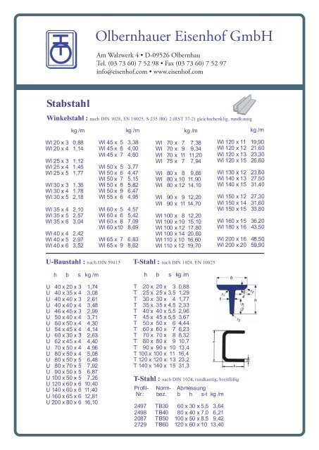 Übersicht zu Winkelstahl als PDF - Olbernhauer Eisenhof