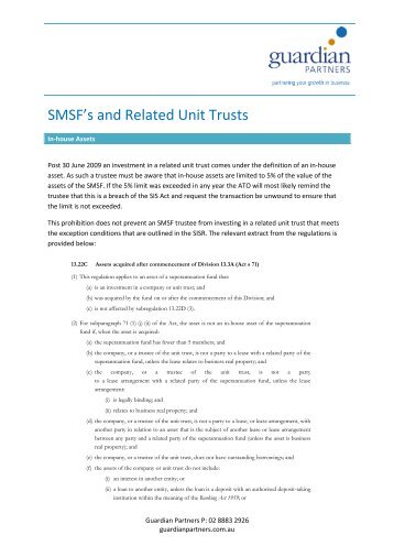 SMSF's and Related Unit Trusts - Guardian Partners