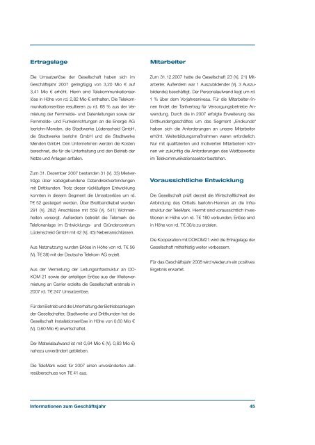 Geschäftsbericht 2007 - Stadtwerke Iserlohn