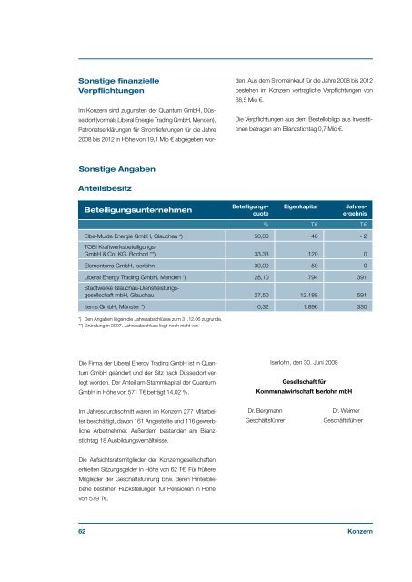 Geschäftsbericht 2007 - Stadtwerke Iserlohn