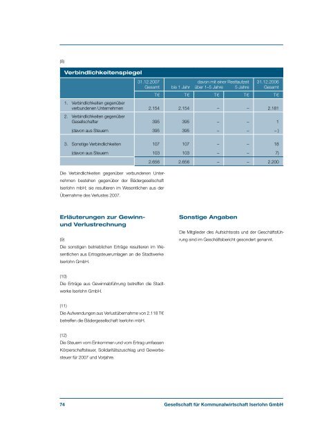 Geschäftsbericht 2007 - Stadtwerke Iserlohn