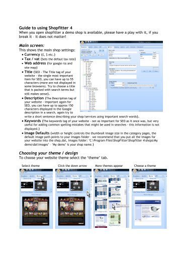 Guide to using Shopfitter 4 Main screen: Choosing your theme / design