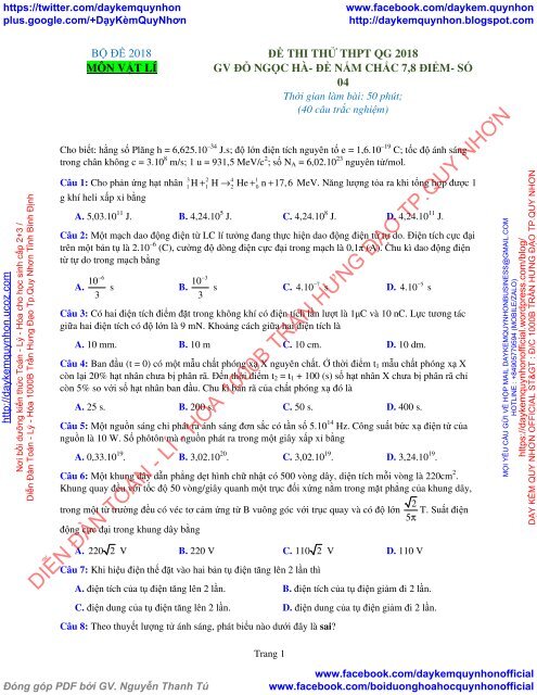 Bộ đề thi thử THPT QG 2018 Các môn TOÁN - LÍ - HÓA Các trường THPT Cả nước CÓ HƯỚNG DẪN GIẢI (Lần 21) [DC04052018]