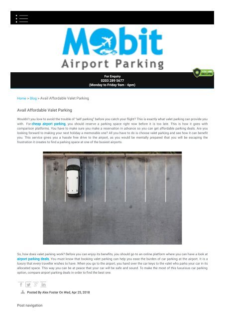 Avail Affordable Valet Parking - Mobit Airport Parking