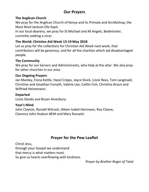 St Mary Redcliffe Church Pew Leaflet - May 6 2018