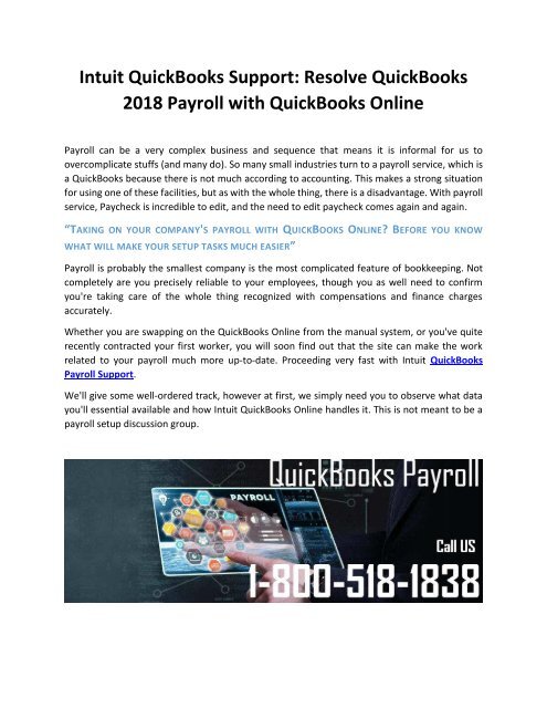 Intuit QuickBooks Support Resolve QuickBooks 2018 Payroll with QuickBooks Online