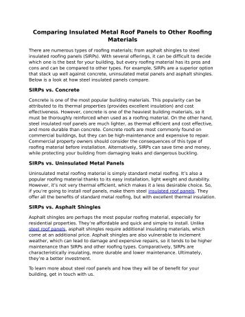 Comparing Insulated Metal Roof Panels to Other Roofing Materials