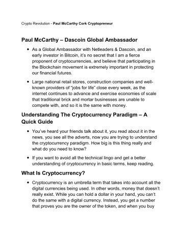 Crypto Revolution - Paul McCarthy Cork Cryptopreneur