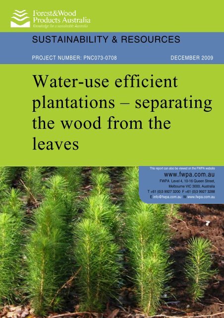 Water-use efficient plantations - Forest and Wood Products Australia