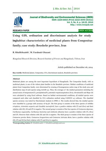 Using GIS, ordination and discriminant analysis for study gnihabitat characteristics of medicinal plants from Compositae family; case study: Boushehr province, Iran