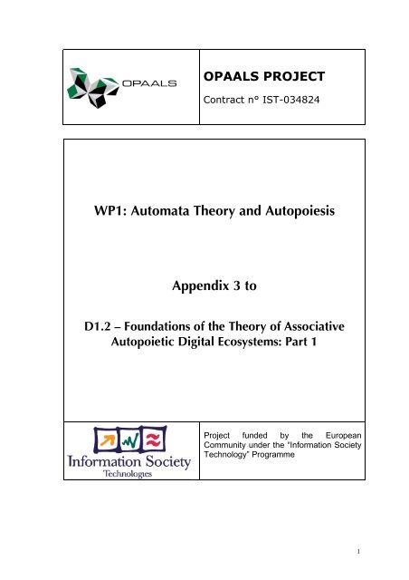 Automata Theory And Autopoiesis Appendix 3 To D1 2 Opaals