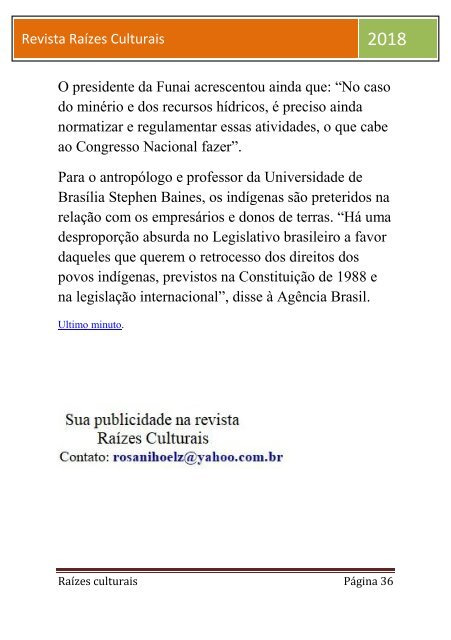 Revista Raízes culturais maio 2018