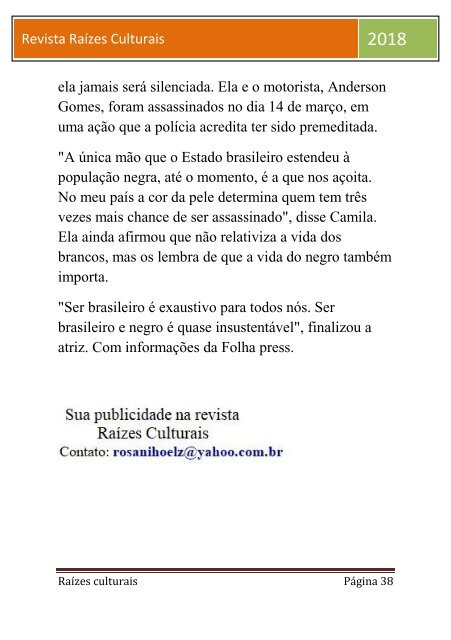 Revista Raízes culturais maio 2018