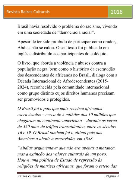 Revista Raízes culturais maio 2018