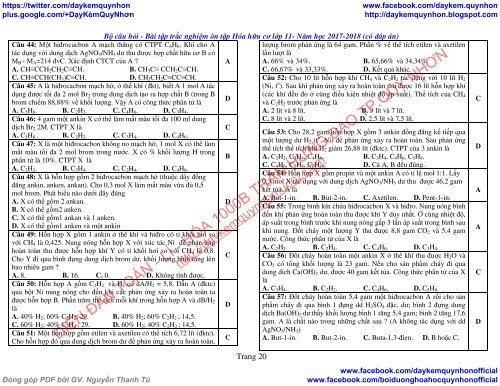 BỘ CÂU HỎI - BÀI TẬP TRẮC NGHIỆM ÔN TẬP HÓA HỮU CƠ LỚP 11 - NĂM HỌC 2017-2018 (CÓ ĐÁP ÁN) - TỔ KHTN - THPT (BIÊN SOẠN)