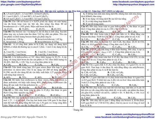 BỘ CÂU HỎI - BÀI TẬP TRẮC NGHIỆM ÔN TẬP HÓA HỮU CƠ LỚP 11 - NĂM HỌC 2017-2018 (CÓ ĐÁP ÁN) - TỔ KHTN - THPT (BIÊN SOẠN)