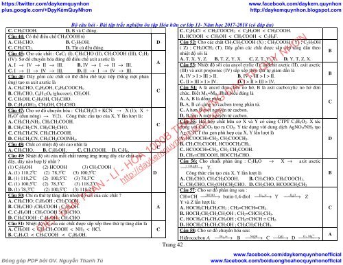 BỘ CÂU HỎI - BÀI TẬP TRẮC NGHIỆM ÔN TẬP HÓA HỮU CƠ LỚP 11 - NĂM HỌC 2017-2018 (CÓ ĐÁP ÁN) - TỔ KHTN - THPT (BIÊN SOẠN)