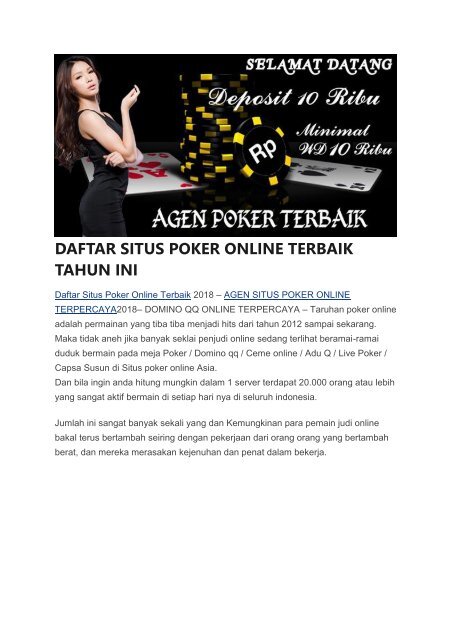 Daftar Situs Poker Online Terbaik