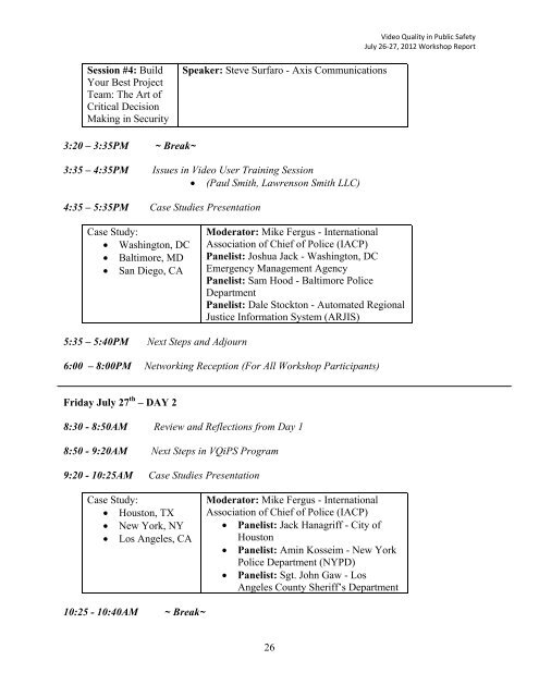 Video Quality in Public Safety (VQiPS) Workshop Report - SafeCom