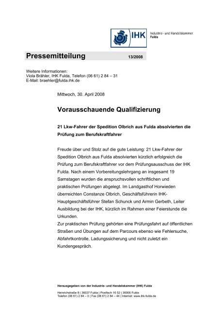 Pressemitteilung - IHK Fulda