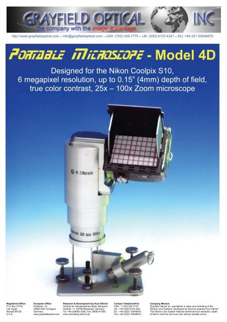 Portable Microscope - Model 4D - Grayfield Optical Inc