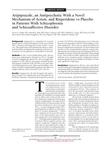 Aripiprazole, an Antipsychotic With a Novel Mechanism of Action ...