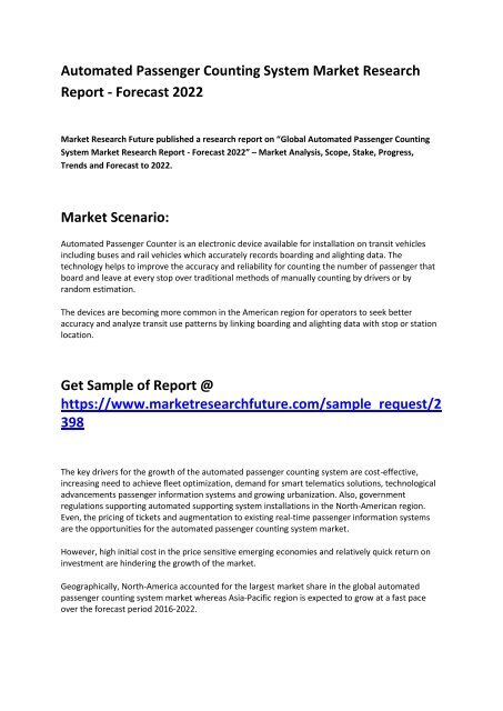 Automated Passenger Counting System Market 2022: Comprehensive Research Study