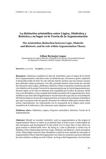 La distinción aristotélica entre Lógica, Dialéctica y Retórica - Cogency