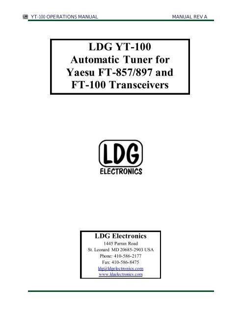 LDG YT-100 Automatic Tuner for Yaesu FT-857 ... - LDG Electronics