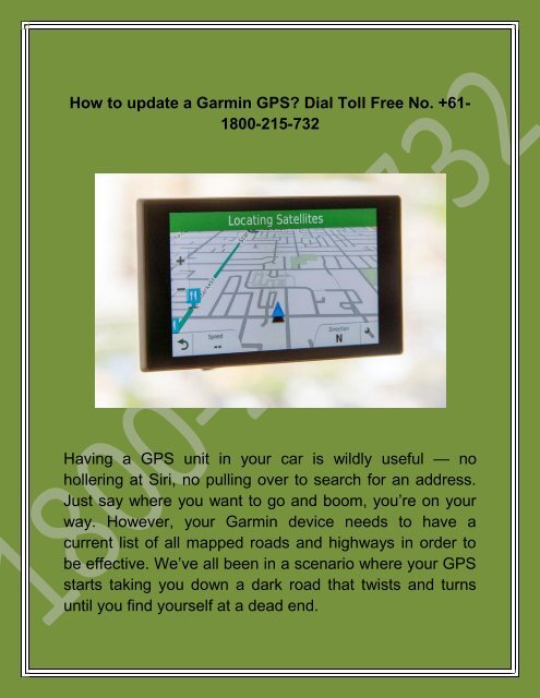 How to update a Garmin GPS Dial Toll free No. +61-1800-215-732