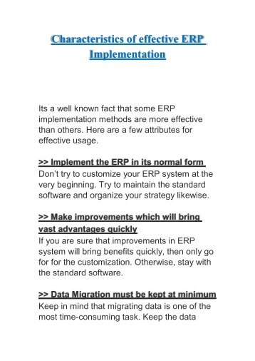 Characteristics of effective ERP Implementation