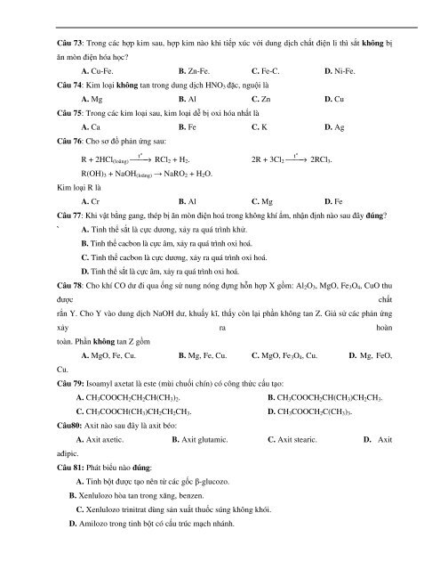 TỔNG ÔN LÝ THUYẾT - 622 CÂU TRẮC NGHIỆM - ÔN THI THPTQG 2017 (WITH ANSWER KEY)