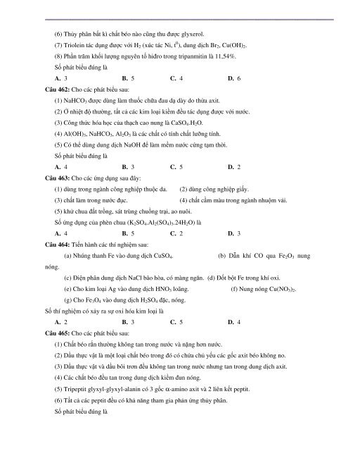 TỔNG ÔN LÝ THUYẾT - 622 CÂU TRẮC NGHIỆM - ÔN THI THPTQG 2017 (WITH ANSWER KEY)