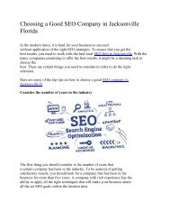 Choosing a Good SEO Company in Jacksonville Florida