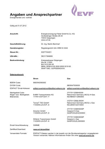Angaben und Ansprechpartner - Energieversorgung Filstal GmbH ...