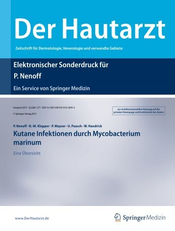 Kutane Infektionen durch Mycobacterium marinum Eine Übersicht