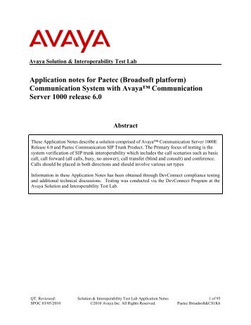 Application notes for Paetec (Broadsoft platform) - Michael McNamara