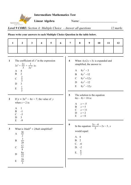 2016 Linear Algebra Test
